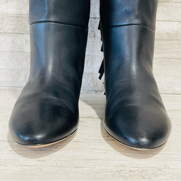 Saint Laurent Dana Black Leather Fringe Studded Knee High Boots Size 35 $1890 - Picture 7 of 15